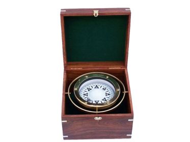 Antique Brass Gimbal Compass w/ Rosewood Box 9""