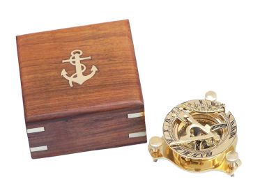 Solid Brass Captain's Triangle Sundial Compass w/ Rosewood Box 3""