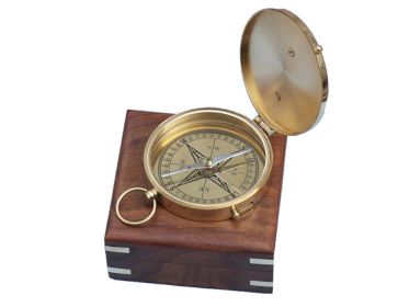 Solid Brass Admiral's Sundial Compass w/ Rosewood Box 4""