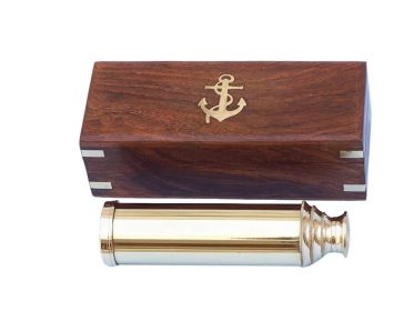 Deluxe Class Solid Brass Captain's Spyglass Telescope 15&quot; w/ Rosewood Box