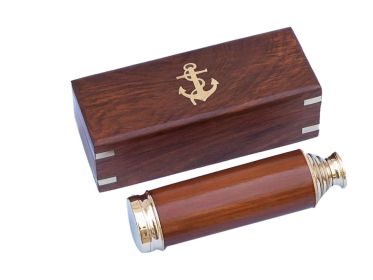 Deluxe Class Solid Brass - Wood Captain's Spyglass Telescope 15"" w/ Rosewood Box