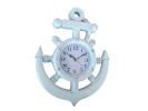 Whitewashed Ship Wheel and Anchor Wall Clock 15""