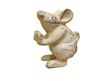 Set of 2 - Whitewashed Cast Iron Mouse Book Ends  5""