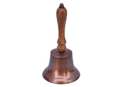 Antique Copper Hand Bell with Wood Handle 8""