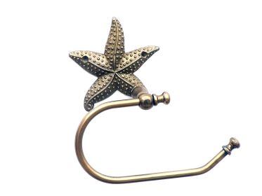 Antique Brass Starfish Hand Towel Holder 10""