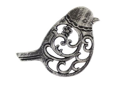 Rustic Silver Cast Iron Bird Trivet 8""