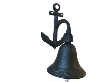 Rustic Black Cast Iron Wall Hanging Anchor Bell 8""