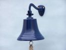 Solid Brass Hanging Ships Bell 11"" - Blue