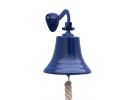 Solid Brass Hanging Ships Bell 11"" - Blue