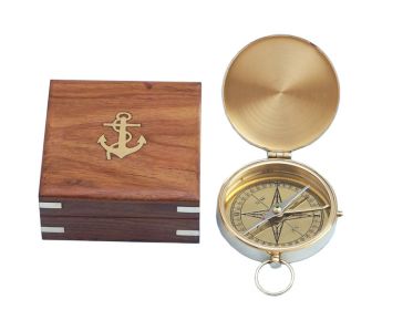 Solid Brass Gentlemen's Compass w/ Rosewood Box 4""