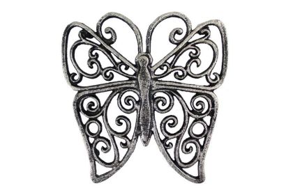 Rustic Silver Cast Iron Butterfly Trivet 8""