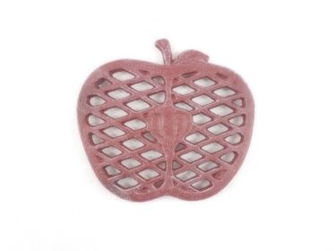 Rustic Red Whitewashed Cast Iron Apple Kitchen Trivet 6""