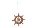 Rustic Wood Finish Decorative Ship Wheel With Anchor Christmas Tree Ornament 6&quot;