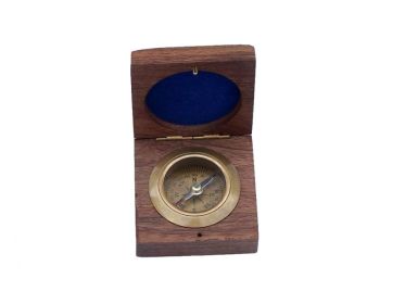 Antique Brass Desk Compass with Rosewood Box 3""