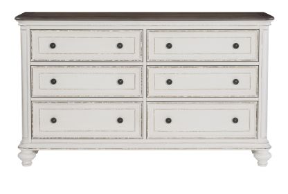 Antique White and Brown Gray Finish1pc Dresser of 6x Drawers Black Knobs Traditional Design Bedroom Furniture