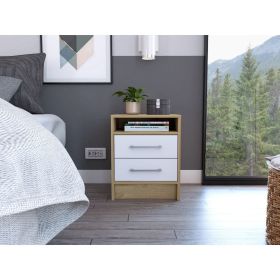 Rowley 2-Drawer 1-Shelf Rectangle Nightstand White and Light Oak