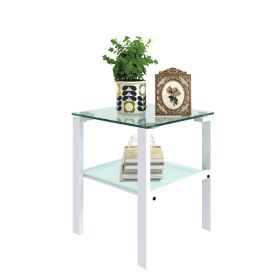 Glass two layer tea table, bedroom corner table, living room white side table(White)