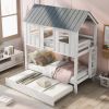 House Bunk Bed with Trundle,Roof and Windows,White(OLD SKU:GX000705AAK)