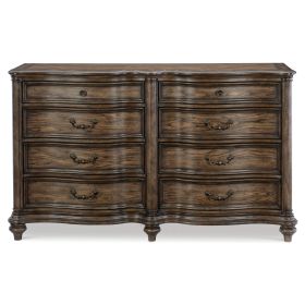 Traditional Dresser of 8 Drawers Classic Brown Oak Finish 1pc Wooden Formal Bedroom Furniture Decorative Drawer Pulls