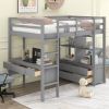 Twin Size Loft Bed with Built-in Desk with Two Drawers, and Storage Shelves and Drawers,Gray