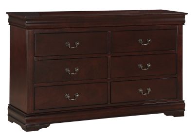 1pc Cherry Finish Six Drawers Louis Philip Dresser Solid Wood Contemporary Sleek Ample Storage