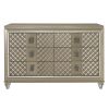 Glamorous Champagne Finish 1pc Dresser of 6 Drawers Acrylic Feet Luxury Bedroom Furniture Beveled Mirror Trim