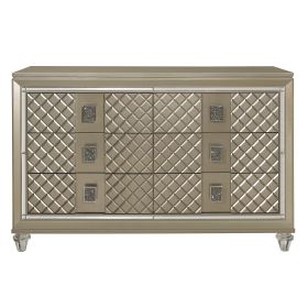 Glamorous Champagne Finish 1pc Dresser of 6 Drawers Acrylic Feet Luxury Bedroom Furniture Beveled Mirror Trim