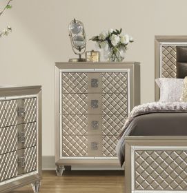 Glamorous Champagne Finish 1pc Chest of 4 Drawers Acrylic Feet Luxury Bedroom Furniture Beveled Mirror Trim