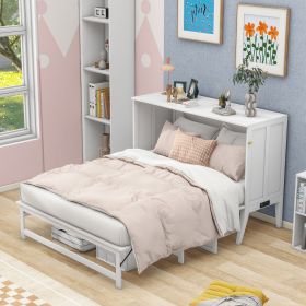 Queen Size Murphy Bed with Built-In Charging Station and a Shelf, White