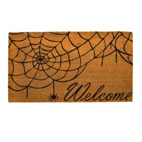 Decorative Halloween Welcome Mat Spider Web Natural Coco Coir Mats with Non Slip PVC Backing Indoor Outdoor Mats for Home & Office Floor Mats for Door