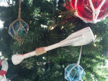 Wooden Rustic Whitewashed Decorative Squared Rowing Boat Oar Christmas Ornament 12""