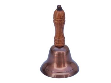 Antique Copper Hand Bell with Wood Handle 6""