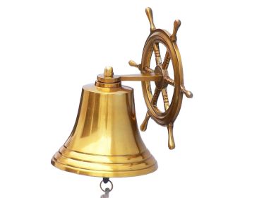 Brass Plated Hanging Ship Wheel Bell 8""