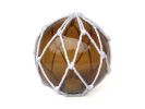 Tabletop LED Lighted Amber Japanese Glass Ball Fishing Float with White Netting Decoration 6""