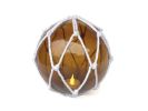 Tabletop LED Lighted Amber Japanese Glass Ball Fishing Float with White Netting Decoration 6""