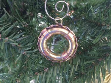 Solid Brass Lifering Christmas Ornament 4""