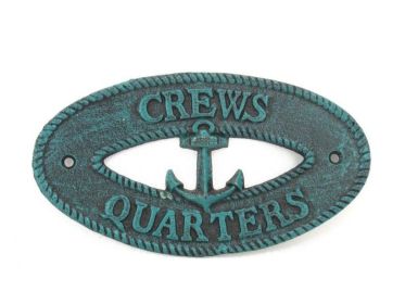 Seaworn Blue Cast Iron Crews Quarters with Anchor Sign 8""