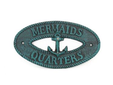 Seaworn Blue Cast Iron Mermaids Quarters with Anchor Sign 8""