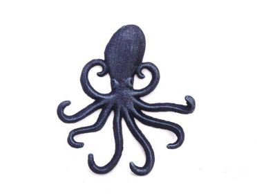 Rustic Dark Blue Cast Iron Wall Mounted Decorative Octopus Hooks 7""