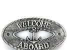 Antique Silver Cast Iron Welcome Aboard with Anchor Sign 8""