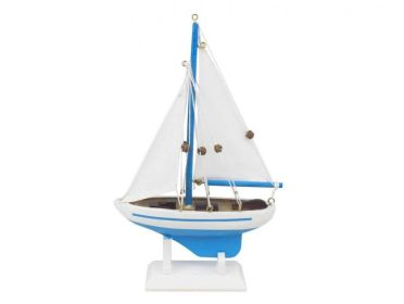 Wooden Light Blue Pacific Sailer Model Sailboat Decoration 9""