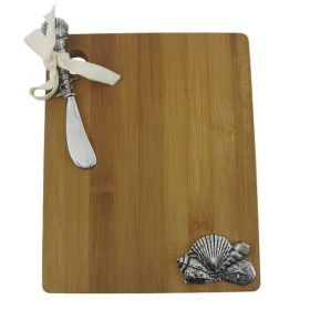 Bamboo Cutting Board with Sea Shells and Spreader 9""