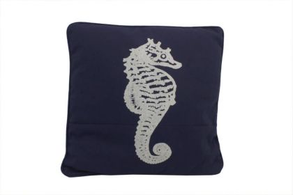 Navy Blue and White Seahorse Pillow 16""