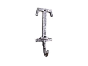 Rustic Silver Cast Iron Letter T Alphabet Wall Hook 6""