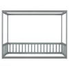 Twin Size Canopy Frame Floor Bed with Fence, Guardrails,Grey