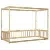 Twin Size Canopy Frame Floor Bed with Fence, Guardrails,Natural