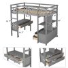 Twin Size Loft Bed with Built-in Desk with Two Drawers, and Storage Shelves and Drawers,Gray