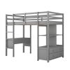 Twin Size Loft Bed with Built-in Desk with Two Drawers, and Storage Shelves and Drawers,Gray