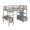 Twin Size Loft Bed with Built-in Desk with Two Drawers, and Storage Shelves and Drawers,Gray