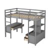 Twin Size Loft Bed with Built-in Desk with Two Drawers, and Storage Shelves and Drawers,Gray